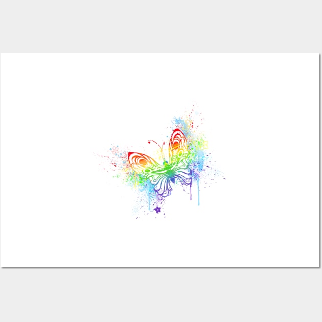 Watercolor rainbow butterfly with spray Wall Art by Blackmoon9